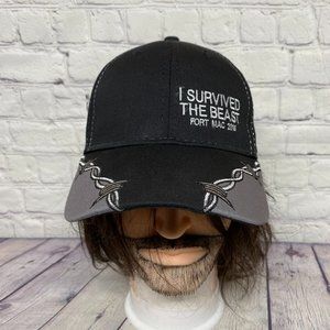 Oilfield Hat Cap Strap Back Black I Survived The Beast Embroidered Barbed Wire